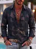Camisa casual masculina de manga comprida transfronteiriça, estampa geométrica azul clara, corte slim, camisa casual esportiva de manga comprida