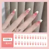 Adesivos de Unha Franceses com Pontos e Diamantes Transfronteiriços, Fundo Rosa e Branco, Manicure Estilo Doce, Unhas Vestíveis Fofas e Frescas