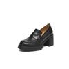 Usa Zapatos Mocasín de Tacón Alto de Piel de Oveja Silenciosa para el Trabajo Otoño 2025 Tacón Grueso Punta Redonda Piel Genuina Boca Profunda Planos para Mujer