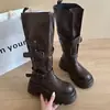 Botas altas de mujer Melard con hebilla de cinturón 2026 otoño e invierno nuevas botas de motociclista de corte ajustado botas de caballero marrones botas de caña alta