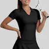 Nova Camiseta Top Esportivo Manga Curta Slimming Yoga Wear Cor Sólida Feminino
