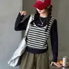 Conjunto de Otoño para Niñas 2026 Nuevo Elegante de Moda Chaleco Rayado Falso de Dos Piezas Jeans de Cuchillo Torcido para Niños Grandes Conjunto de Dos Piezas