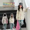 Moletom com capuz e estampa de desenho para meninas, estilo outono, para crianças maiores, estilo coreano, corte solto, com bolsos, blusa pullover casual infantil