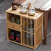 Mesa de Té Móvil Mesa de Té Gabinete Lateral Mesa Lateral de Sofá Mesa de Café Pequeña Mesa Pequeña Madera Maciza Sala de Estar Estante para Hervir Agua Gabinete de Agua para Té