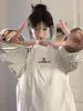 Diseño Único Bloques de Color Estampado de Letras Rayas Manga Larga Casual Holgado Versátil Moda Top para Mujer