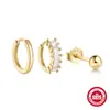 Arete de Aro Pequeño Redondo de Plata de Ley S925 con Diamante Pendiente de Oreja Hebilla de Oreja Perno de Oreja Perno de Oreja Pendientes de Venta Caliente Europeos y Americanos Pendientes de Moda INS Viento Frío Pendientes
