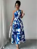 Vestido Estampado de Hombro Único con Abertura para Mujer, de Venta Caliente para Primavera-Verano Tropical Europeo y Americano, Elegante Vestido Largo de Estilo Vacacional