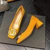 Sapatos de Salto Alto Novos de Camurça Primavera e Outono Couro Genuíno Bico Quadrado Francês Mary Jane Baixos para Deslocamento Trabalho Sapatos Femininos