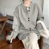Cárdigan de punto casual estilo japonés para mujer, otoño suave y holgado, abrigo suéter estilo tweed gris con un diseño único