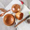 Cuenco de Madera de Azufaifo Japonés Niños Hogar Bebé Retro Madera Maciza Pequeño Bol de Arroz Vajilla de Madera Juego de Cuencos de Madera