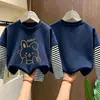 Camiseta base de manga larga tipo dos piezas para niña, nuevo estilo primavera/otoño 2026, camiseta de algodón puro con cuello redondo, corte holgado para niños mayores