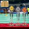Trofeos de cristal hechos a medida para competiciones de bádminton, premios y recuerdos personalizados para campeones de eventos deportivos individuales y de dobles