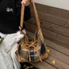 Bolsos para Mujer Nuevo Otoño e Invierno Cuadros Bolsos de Moda Bolsos de Lana Empalme Retro Bolsos Tote Estilo Ins Bolsos de Hombro Único Cruzados