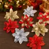 Flores Artificiais de Venda Quente Transfronteiriça, Cabeças de Flor de Natal com Pó Dourado, Decorações para Árvore de Natal, Acessórios para Guirlanda Artificial, Decorações de Feriado