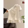 Estilo Francês Gentil Renda de Orelha de Madeira Camiseta Falsa de Duas Peças Feminina Moda Verão 2026 Temperamento Elegante Top com Laço e Cadarço