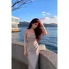 Vestido de tirantes cruzados de malla y satén para comercio exterior transfronterizo, estilo nuevo, entallado a la cintura, adelgazante, bodycon, vestido tipo slip