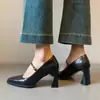 Zapatos Mary Jane Franceses de Tacón Alto para Mujer de Boca Baja Retro de Primavera y Otoño con Punta Cuadrada Pequeña Tacones Gruesos Zapatos de Mujer de Piel Genuina