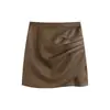 Mini falda plisada de cuero marrón para mujer, versión coreana otoño e invierno 2026, falda de línea A adelgazante de cintura alta, falda corta, media falda bodycon de PU
