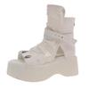 Sandalias para Mujer 2025 Nuevas de Tacón Grueso con Hebilla y Correa, Punta Abierta, Estilo Hada con Falda, Pantalones Cortos de Mezclilla, Botines
