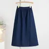 Foto Real de Falda de Mezclilla de Longitud Media Tallas Grandes para Mujer, Atuendo de Otoño para Mujeres Petites, Falda Bodycon de Cintura Alta en Línea A, Falda de Longitud Media