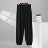 Calça masculina de algodão e seda com punho, calça de casa casual de tamanho grande folgada, nova calça esportiva versátil de primavera/verão slim-fit