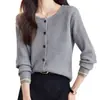 Cardigan de Punto de Manga Larga para Mujer, Estilo Nuevo Primavera y Otoño 2025, Cuello Redondo, Diseño Holgado Versátil, Suéter de Color Puro