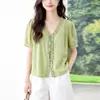 Camisa de Encaje con Cordones y Volantes para Mujer, Estilo Coreano de Verano 2026, Blusa Dulce Juvenil con Mangas Abullonadas para Figuras Petite