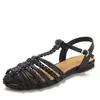 Sandalias Romanas Planas con Hebilla Única para Mujer de Verano Tejidas Huecas Punta Abierta Hebilla Versátiles Cómodas Sandalias de Playa para Mujer 655-4
