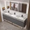 Conjunto de mueble de baño de mármol de doble seno de pie con diseño simple, lavabo y fregadero públicos