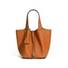 Bolso de Mano Extra Grande de Cuero Genuino de Alta Calidad Estilo Cesta, Piel de Vaca Capa Superior Tc, Bolso Cubo Exquisito de Gama Alta de Nicho para Mujer