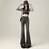 Jeans American Retro com Barra Dobrada para Mulheres, Estilo Hot Girl, Primavera e Outono, Cintura Baixa, Corte Slim, Modelador, Levemente Flare, Calça Comprida