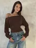 Procesamiento Personalización Suministro Exclusivo Transfronterizo Venta Caliente en Amazon Top de Manga Larga con Cintura Ajustada de un Solo Hombro Camiseta Casual para Mujer