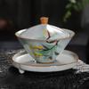 Juego de Té Gaiwan Vintage de Tres Piezas con Esmalte Ceniza, Juego de Té Kung Fu de Cerámica, Tazón de Té Pintado a Mano, Taza de Té Personal con Tapa