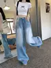 Jeans anchos estilo americano lavados y desgastados para mujer, talla petite, tiro alto, adelgazantes, corte holgado, fluidos, largos hasta el suelo, pantalones de pierna recta