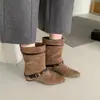Botas de camurça estilo cowboy western com tachas para outono e inverno para mulheres, moda de rua moderna e estilosa, novas botas de cano alto de perna larga