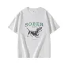 Camiseta de Verão Novo Estilo Branca e Cinza Gola Redonda Solta Algodão Manga Curta para Mulheres com Estampa de Cachorrinho Cartoon Roupa Casual Top