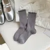 Calcetines para Mujer, Algodón Peinado, Estilo Delgado Primavera y Verano, Color Sólido, Malla Hueca, Calcetines de Media Pantorrilla, Blanco, Transpirables, Borde de Encaje, Calcetines Fruncidos