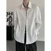 Camisa única de manga comprida sem estampa, texturizada, estilo francês, unissex, estilosa e moderna, camisa listrada masculina para o verão