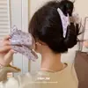 Grampo de cabelo de alta qualidade, azul leitoso fresco com listras, laço, pequeno nicho, alta qualidade, tamanho médio, presilha de tubarão