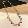 ¡Esplendor Arcoíris! Collar de corazón redondo y cuadrado de circonita, cadena de clavícula estilo corte vintage, joyería de lujo ligero y de alta gama