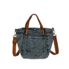 Bolso Cubo Texturizado de Mezclilla Desgastada Estilo Coreano Primavera Verano 2026 Nuevo Versátil Casual Pequeño Bandolera