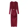 Venta Caliente Transfronteriza de Aliexpress Nueva Moda Primavera 2026 Vestido Largo de Manga Larga con Cuello Redondo Adornado con Cinturón 1026160