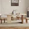 Mesa de Comedor Vintage de Madera Maciza Estilo Francés con Piedra Travertina, Mesa de Comedor Isla Semi-Oval Creativa de Diseñador para Apartamento Pequeño