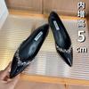 Sapatos de Salto Fino 5cm Temperamento Bico Fino Cor Nude Strass Verniz Altura Couro Verniz Preto Sapatos Baixos
