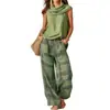 Conjunto transfronterizo europeo y americano de nuevo estilo 2026 para mujer, moda casual retro, top sin mangas y conjunto de pantalones a cuadros