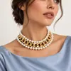 Colar Criativo Transfronteiriço Europeu e Americano Moda Exagerada Pérola Imitação Camadas Múltiplas Corrente Simples para Mulheres