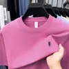 Camiseta de manga corta con cuello redondo para hombre, 230g de algodón puro, bordado de poni, ropa para hombre casual, a la moda, versátil
