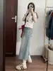 Jeans Acampanados Cortos de Color Claro para Mujer, Estilo Delgado de Verano, Nuevo Modelo 2026, Cintura Alta, Corte Holgado, Tallas Grandes, Pantalones Rectos por Encima de la Rodilla