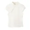 Comercio exterior transfronterizo al por mayor de ropa de mujer de estilo europeo y americano, blusa de satén de seda de moda y elegante estilo chino con decoración de botones laterales