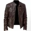 Chaqueta de Cuero para Motocicleta Hombre Estándar Europeo Transfronteriza Agresiva Multi-PU Cuello Vertical Cremallera Cárdigan Chaqueta de Cuero